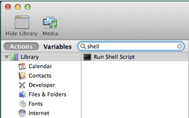 Search for the Run Shell Script action